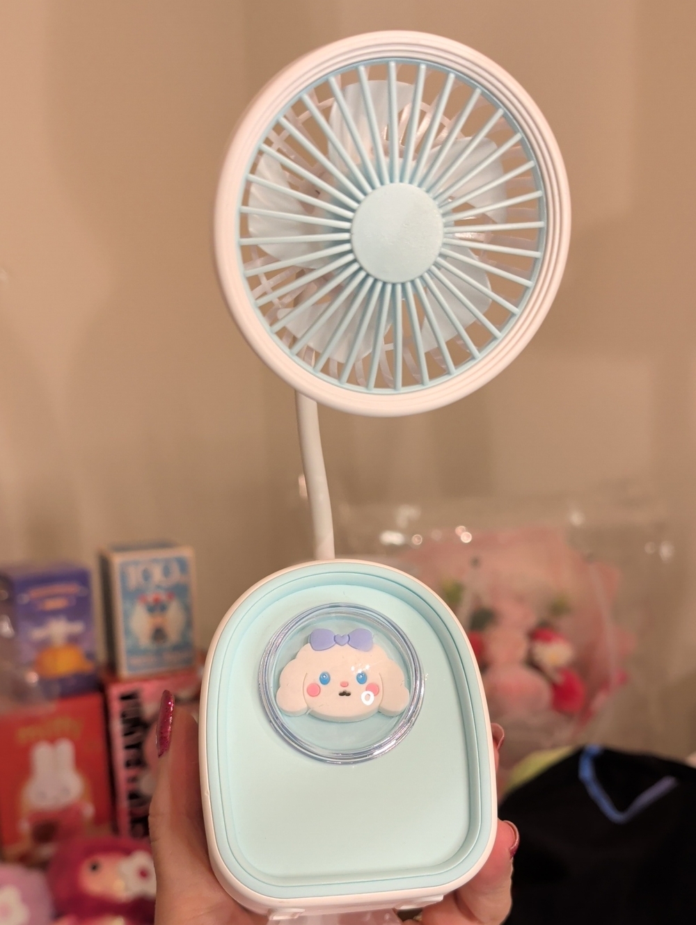 Portable Kids Desk Fan with Cute Blue Character